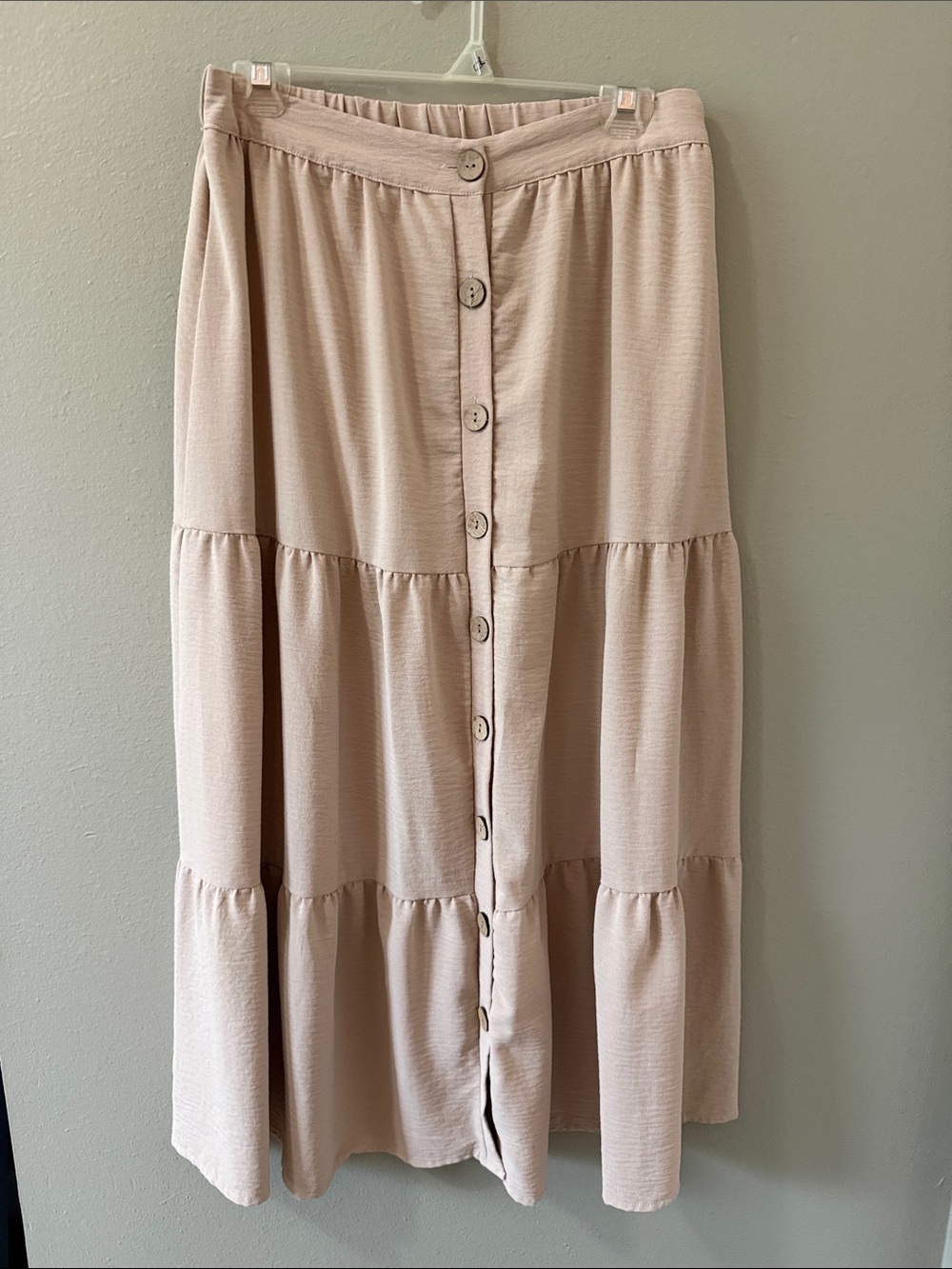Button-Front Tiered Maxi Skirt in Blush